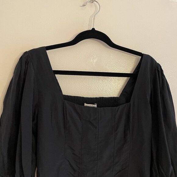 Abercrombie & Fitch M Puff Sleeve Shine Cotton-Blend Squareneck Corset Top NWT - Picture 4 of 14